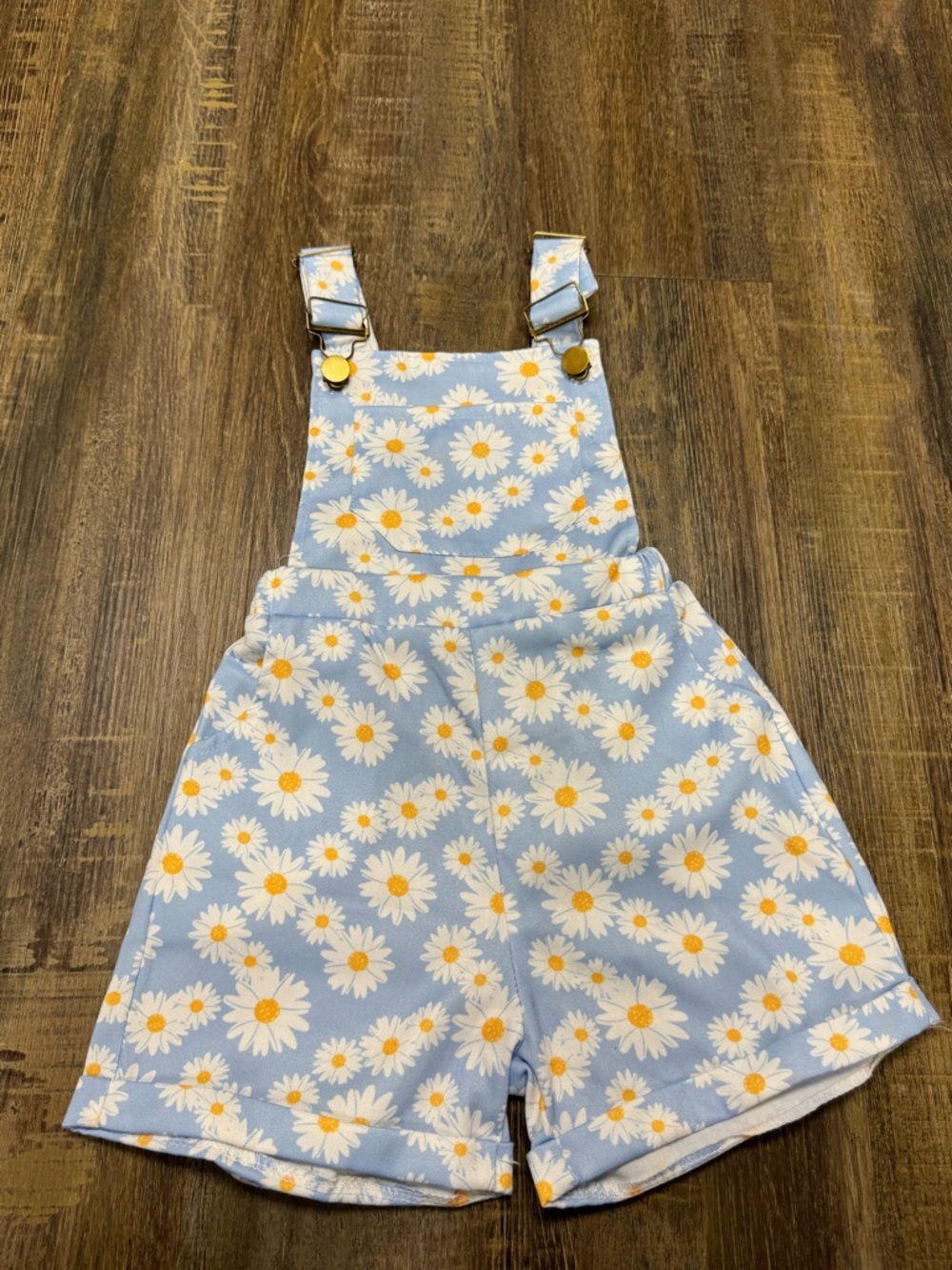 Blue Daisy‎ Print Kids Overalls Shorts - Floral Suspender Romper 2-3 Year Old